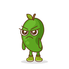 Angry. fruit character vector. green mango character illustration, Cute green mango character with angry expression vector illustration.
