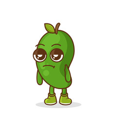 annoyed expression of the cute green mango fruit cartoon character