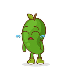 Cute funny crying sad green mango fruit character.