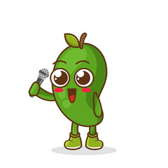 Cute cartoon green mango fruit singer character holding mic