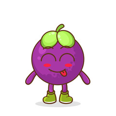 Cute mangosteen character is teasing and sticking out his tongue. eyes closed tongue out emoji