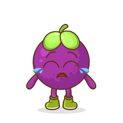 Cute funny crying sad mangosteen fruit character.