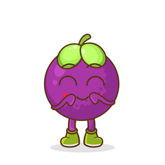 Cute, funny cartoon mangosteen character. Illustration of a cute mangosteen character who is pleased