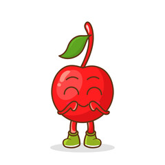 Cute, funny cartoon cherry character. Illustration of a cute cherry character who is pleased
