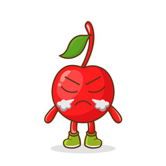 Angry evil cherry fruit cartoon character. Cute funny cartoon cherry character