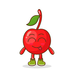 Cute cherry character is teasing and sticking out his tongue. eyes closed tongue out emoji