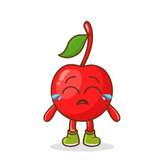 Cute funny crying sad cherry fruit character.