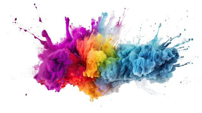 Splash of holi paint creating a rainbow of colors, AI generated image,  