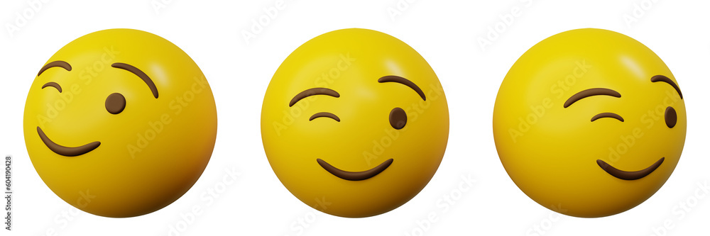 Poster 3d rendering wink face emoji or yellow ball emoticon creative user interface web design symbol