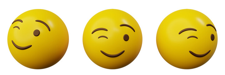 3d rendering wink face emoji or yellow ball emoticon creative user interface web design symbol - obrazy, fototapety, plakaty