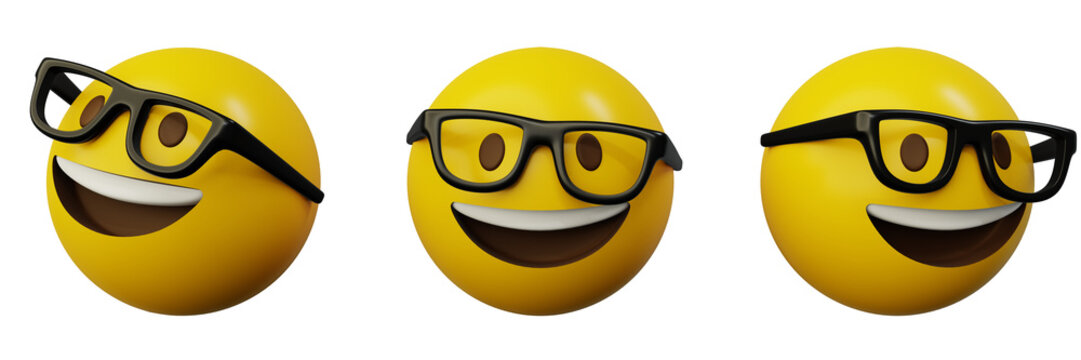 Naklejki 3d rendering nerd glasses emoji or yellow ball emoticon creative user interface web design symbol