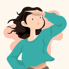 vector illustration of a woman looking far away with her hand over her head, trying to see something.