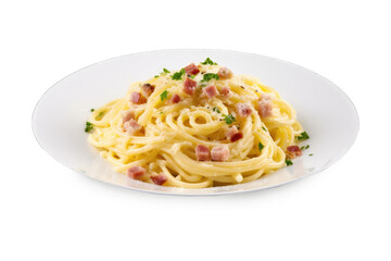 Spaghetti carbonara isolated on transparent background
