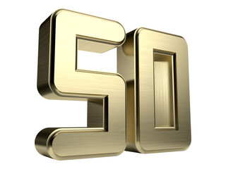 Isolated Logo of Golden Jubilee Anniversary. Gold Metallic Three Dimensional Alphabet 50. 3D Render Illustration.