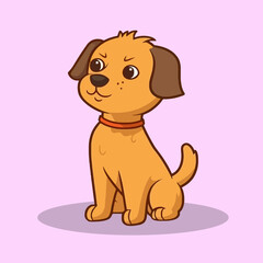 Cute cartoon dog. Vector illustration of a little puppy on a pink background.