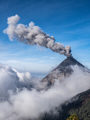 Acatenango volcano from Fire volcano in Antigua, Guatemala