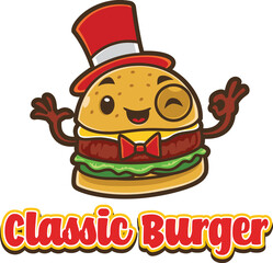 Classic Burger Cartoon Logo Mascot