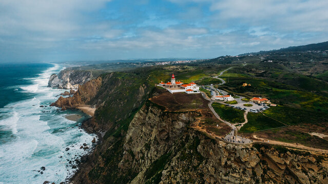 Aerial view of Cabo da Roca, Continental Europe's western-most point, near Sintra, Portugal