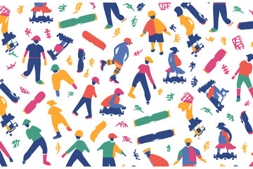 seamless pattern with people skateboard