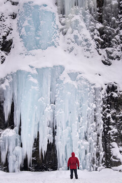 Giant icicles beside the E8 Highway near Laksvatn, Troms Region, Norway
