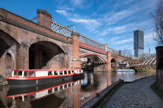 The Bridgewater Canal and Beetham Tower, Castlefield, Manchester, England, United Kingdom