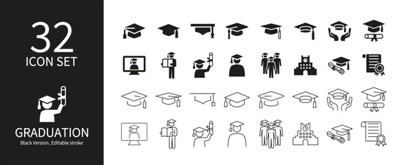 Icon set related to graduation and learning