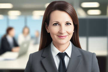 Middle aged professional woman. Focus, hard work, success concept created with generative AI.