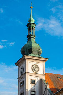 Detail of tower of Town Hall, Marketplace Square (TG Masaryk Square), Loket