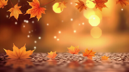 Naklejka na ściany i meble Blurred autumn background nature with maple leaf fall from trees, Generative AI Technology 