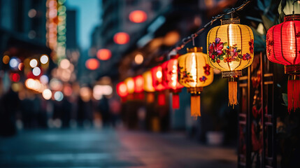 Chinese new year lanterns in china town. Generative Ai