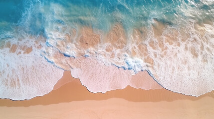 Fototapeta na wymiar Aerial view of beach waves and fantastic sand beach, summer vacation holidays background, Generative AI Technology 