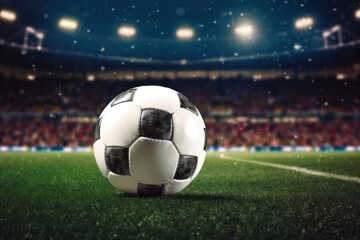 Fototapeta na wymiar Soccer ball on soccer field AI Generative