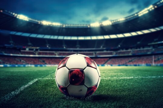 Soccer ball on soccer field  AI Generative