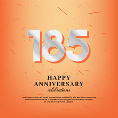 185th anniversary vector template with a white number and confetti spread on an orange background