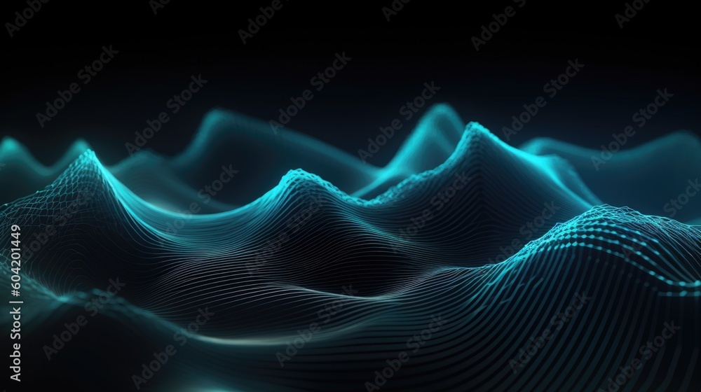 Poster 3d render of a modern background with a blue flowing particles wave design.generative ai aig21.