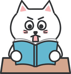 White cartoon cat surprised by the unexpected story development. Vector illustration.