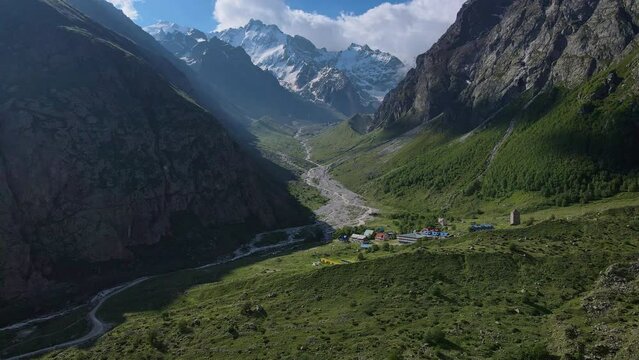 Aerial: Mountaineering training and sports base in the Bezengi Gorge