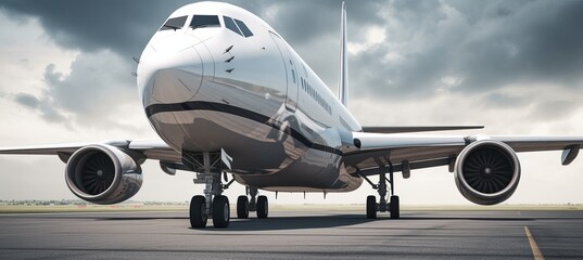 Commercial airplane on runway. Generative AI technology.