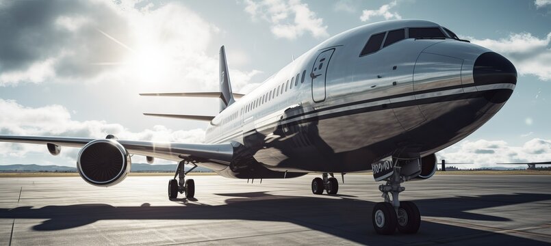Private jet at airport. Generative AI technology.
