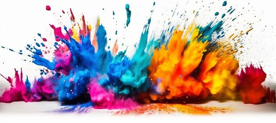 Abstract colorful paint watercolor powder explosion splash isolated on white background. Generative AI technology.