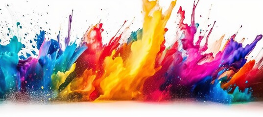 Fototapeta na wymiar Colorful rainbow paint watercolor powder explosion splash isolated on white background. Generative AI technology.