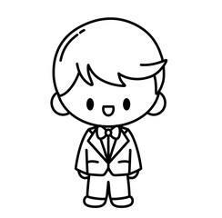 Cute wedding groom cartoon outline icon