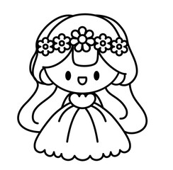 Cute wedding bride outline icon