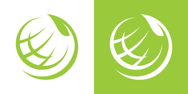 logo design planet and leaf icon vector illustration