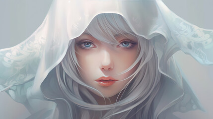 2D illustration digital painting of beautiful anime woman