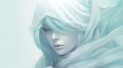 2D illustration digital painting of beautiful anime woman
