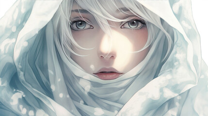 2D illustration digital painting of beautiful anime woman