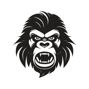 gorilla, vintage logo line art concept black and white color, hand drawn illustration