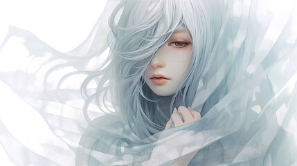2D illustration digital painting of beautiful anime woman