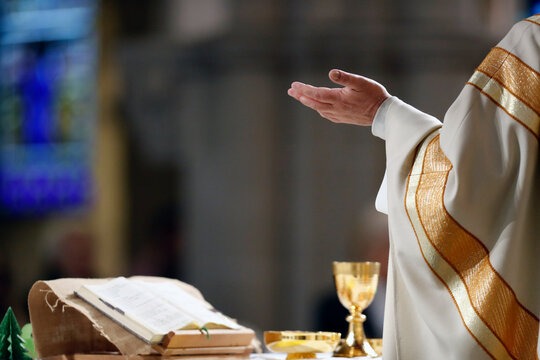 Catholic Mass, Eucharist celebration, St. Joseph Church, Geneva, Switzerland